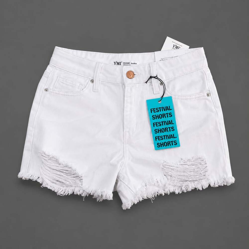 YMI High-Rise Festival Denim Shorts White Size 3/26